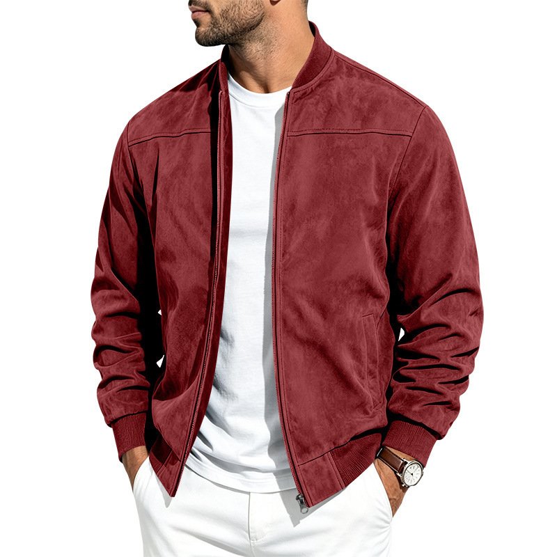 Suede Long-sleeve Zip-up Jacket
