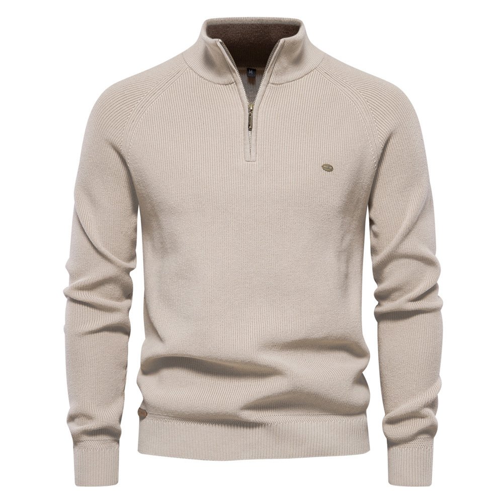 Autumn And Winter New Men's European Size Cross-Border Sweater, Long-Sleeve Half-Zip Stand Collar, Solid Color, Versatile, Casual, Trendy For Men