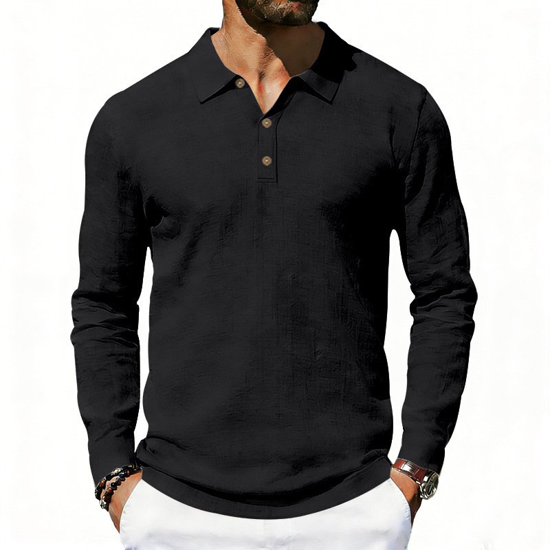 New Cross-Border Amazon Spring And Autumn Linen Polo Long-Sleeve Multi-Color Classic Quick-Dry Breathable Versatile Men's Style