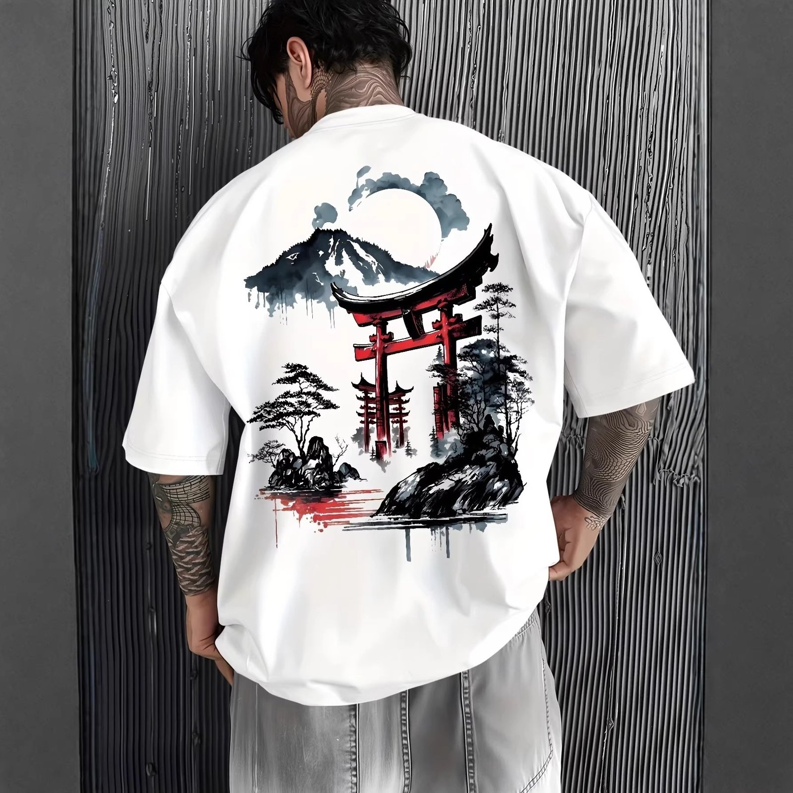 Loose Cotton Ink Print T Shirt