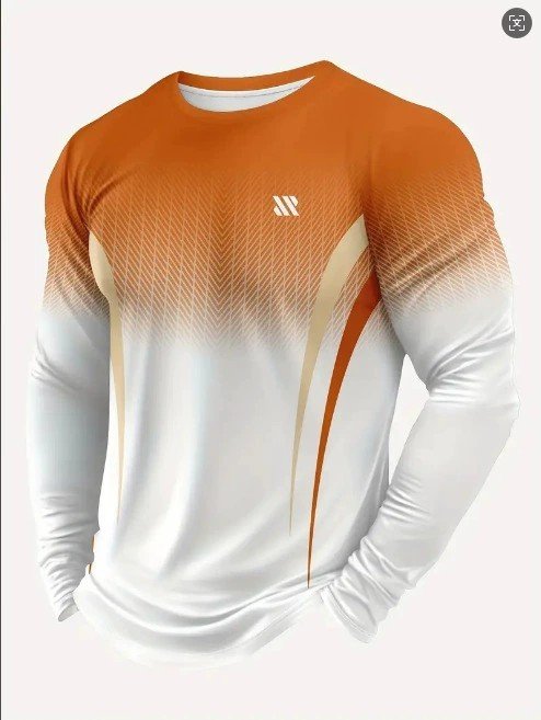 Independent Brand Cross-Border European And American Geometric Pattern Long-Sleeve Men's T-Shirt, Round Neck Pullover, Simple And Stylish With 3D Digital Print