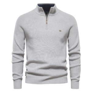 Autumn And Winter New Men's European Size Cross-Border Sweater, Long-Sleeve Half-Zip Stand Collar, Solid Color, Versatile, Casual, Trendy For Men