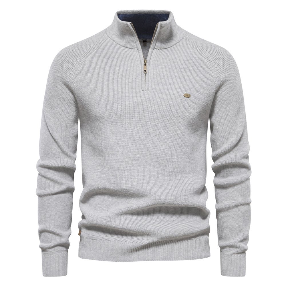 Autumn And Winter New Men's European Size Cross-Border Sweater, Long-Sleeve Half-Zip Stand Collar, Solid Color, Versatile, Casual, Trendy For Men
