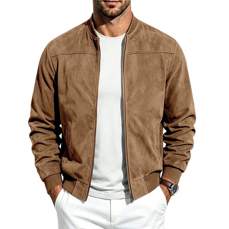 Suede Long-sleeve Zip-up Jacket