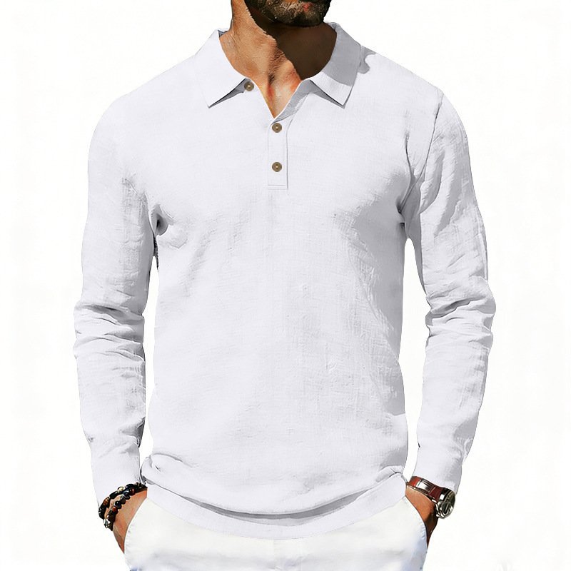 New Cross-Border Amazon Spring And Autumn Linen Polo Long-Sleeve Multi-Color Classic Quick-Dry Breathable Versatile Men's Style