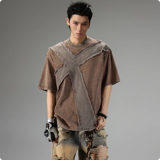 Frayed Vintage Distressed Loose Short Sleeve Top