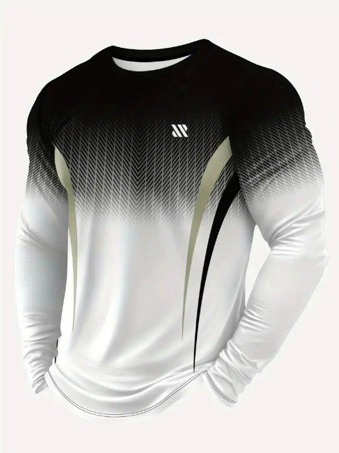 Independent Brand Cross-Border European And American Geometric Pattern Long-Sleeve Men's T-Shirt, Round Neck Pullover, Simple And Stylish With 3D Digital Print