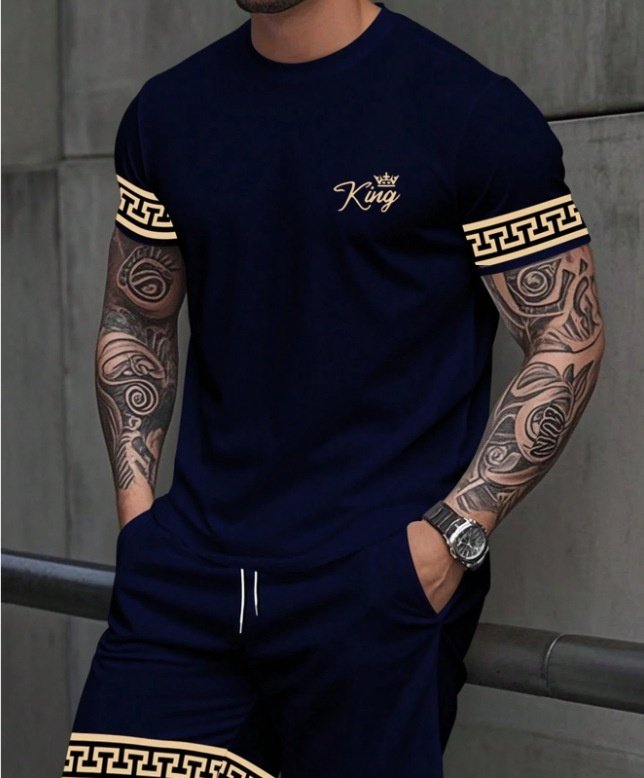 Simple Casual Two-piece Set Featuring A Solid-color Printed T-shirt And Shorts