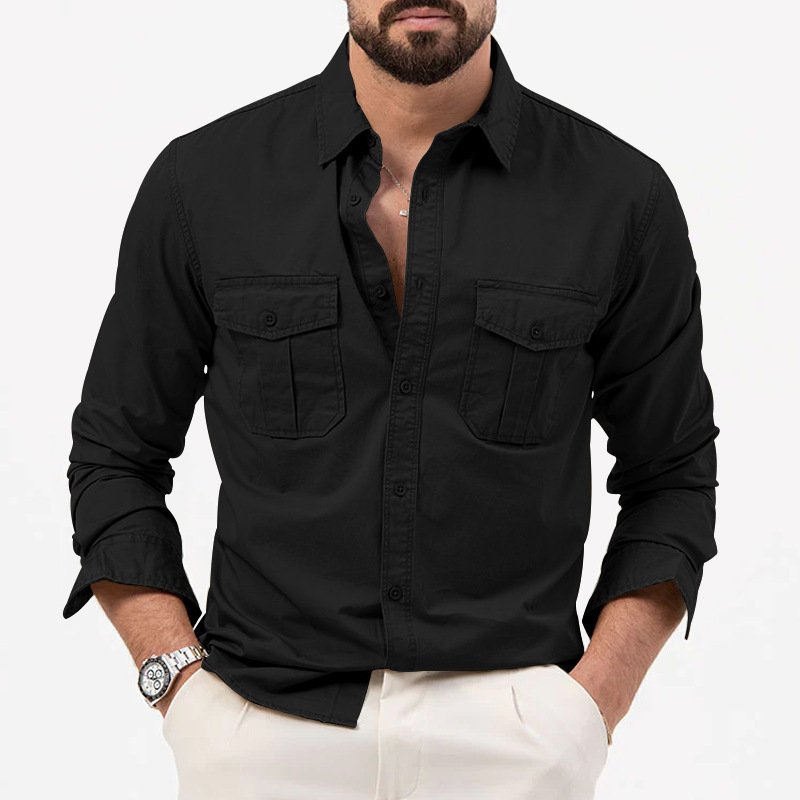 Cross-Border Foreign Trade  Aliexpress New European And American Men's Spring And Autumn Shirts With Multiple Pockets Casual Long-Sleeved Tops