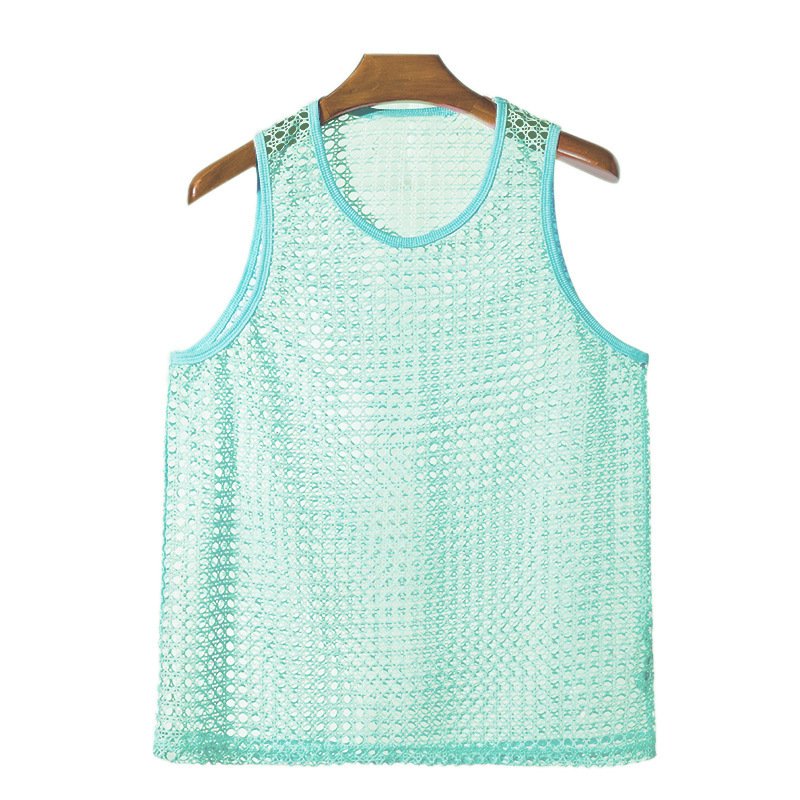 Cross-border Summer European And American Hollow-out Fitness Sleeveless T-shirt Muscle Men's Mesh Perspective Sexy Knitted Vest