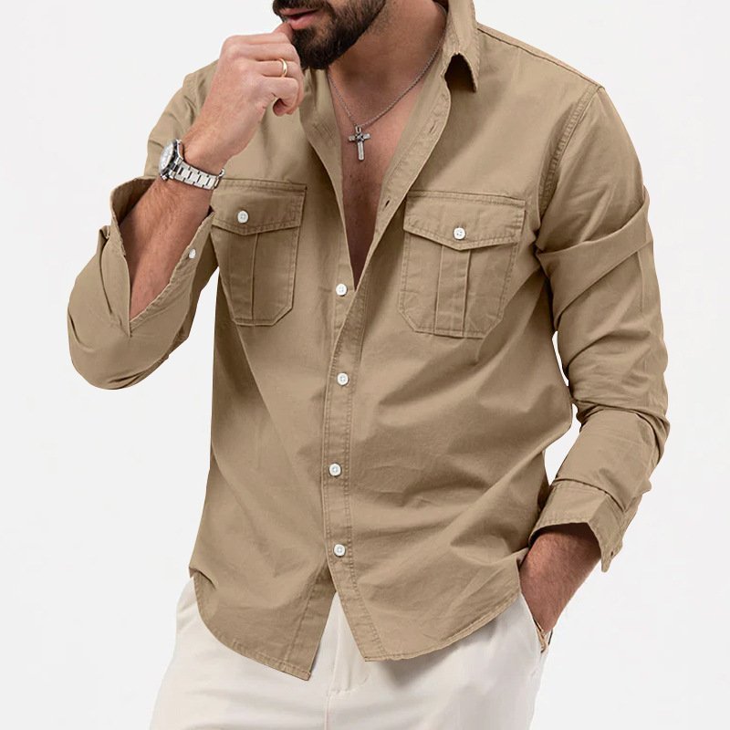 Cross-Border Foreign Trade  Aliexpress New European And American Men's Spring And Autumn Shirts With Multiple Pockets Casual Long-Sleeved Tops