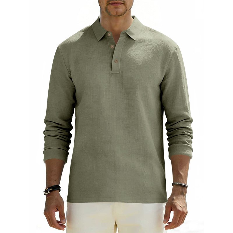 New Cross-Border Amazon Spring And Autumn Linen Polo Long-Sleeve Multi-Color Classic Quick-Dry Breathable Versatile Men's Style