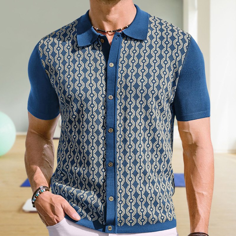 Men's Printed Striped Shirt - Summer Short-sleeved