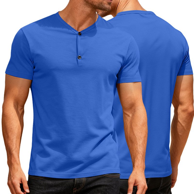 Solid-color V-neck Casual Sports Short-sleeve T-shirt
