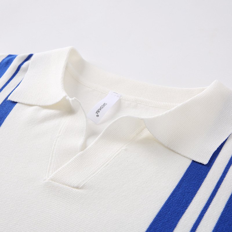 Icy-cool Striped Knitted Short-sleeve Mens Top