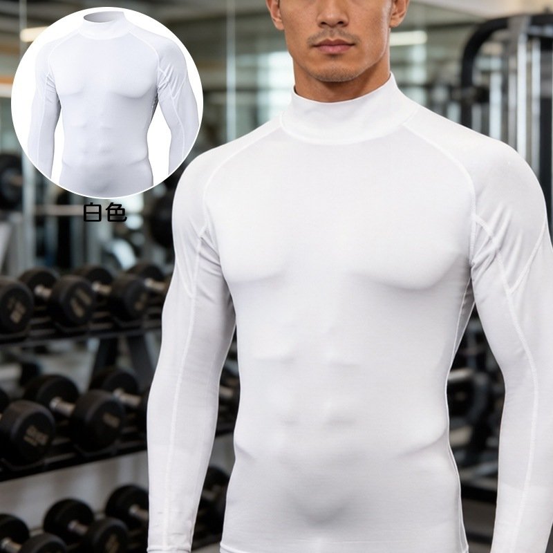 Cross-border Explosions Outdoor Sports Fitness Clothes Men's Running High Collar Long Sleeve Moisture-absorbing Quick-drying Clothes Training Tight Clothes Men