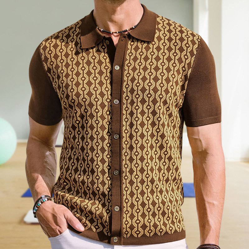 Men's Printed Striped Shirt - Summer Short-sleeved