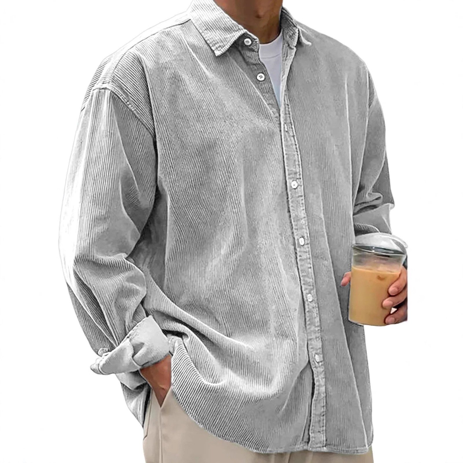 2025 New Cross-Border Corduroy Shirt For Men, Long-Sleeved Trendy Brand Casual Loose Men's Autumn And Winter Thick Shirt For Men