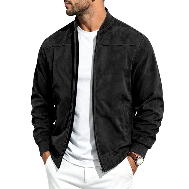 Suede Long-sleeve Zip-up Jacket