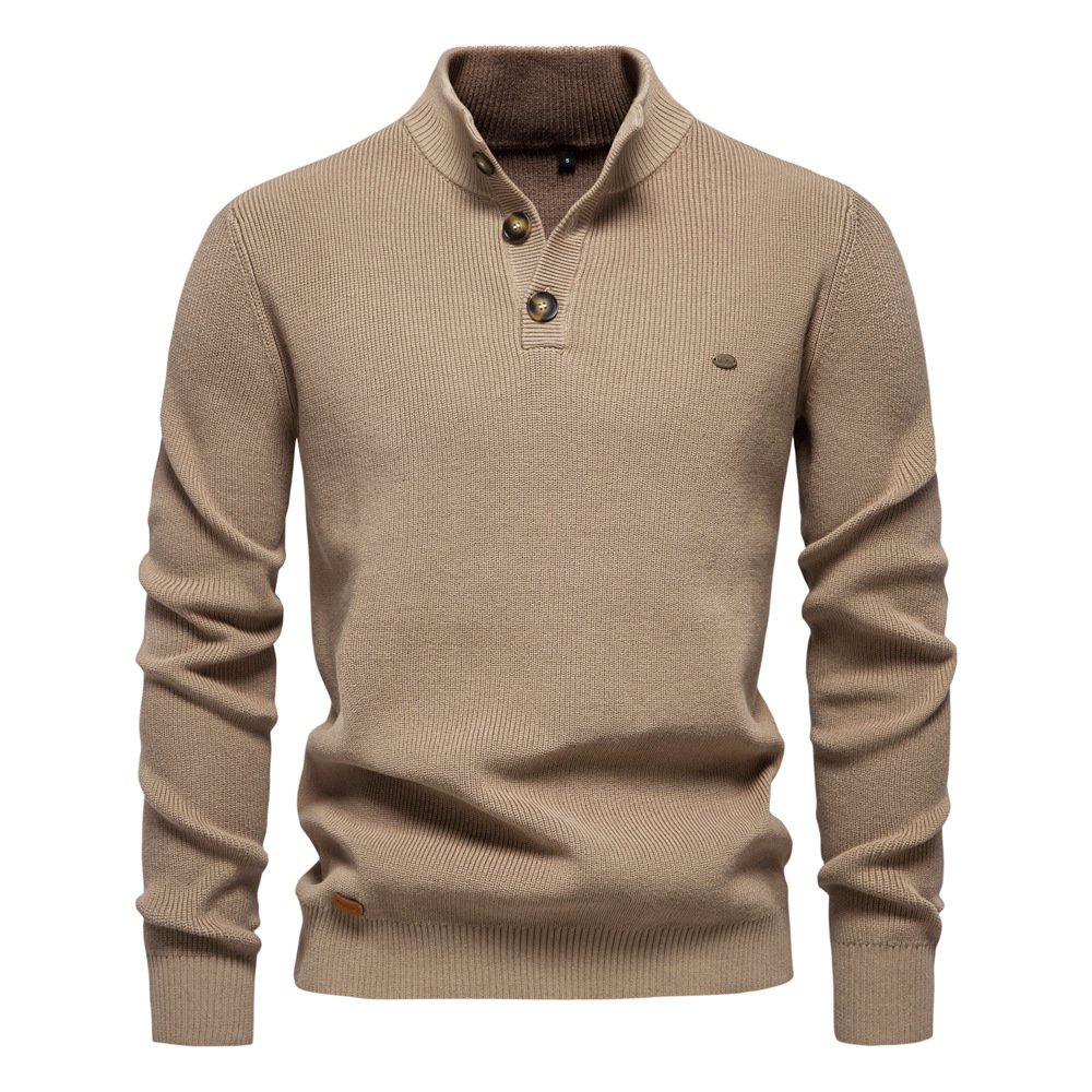 Autumn And Winter New Men's European Size Cross-Border Sweater, Long-Sleeve Half-Zip Stand Collar, Solid Color, Versatile, Casual, Trendy For Men