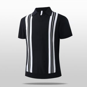 Icy-cool Striped Knitted Short-sleeve Mens Top