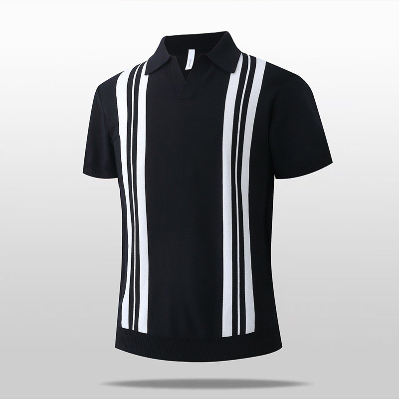 Icy-cool Striped Knitted Short-sleeve Mens Top
