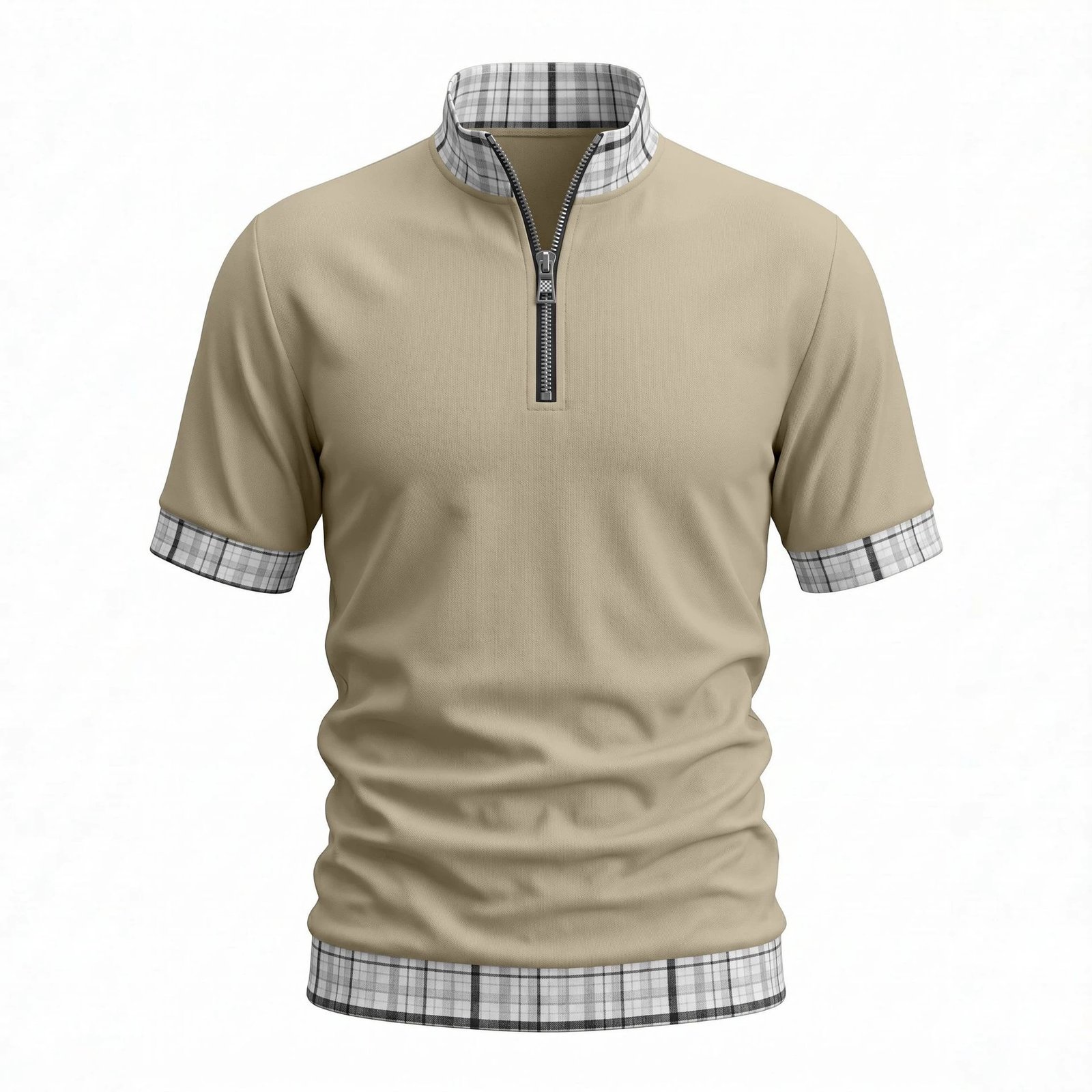 Cross Border EBay Men's Cotton Fake Two Piece T Shirts, Half Zip Lapel Short Sleeve Spliced Breathable Plus Size Casual Polo Shirts