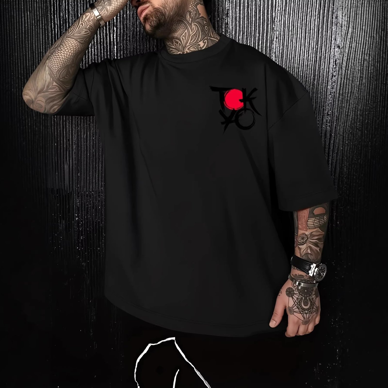 Loose Cotton Ink Print T Shirt