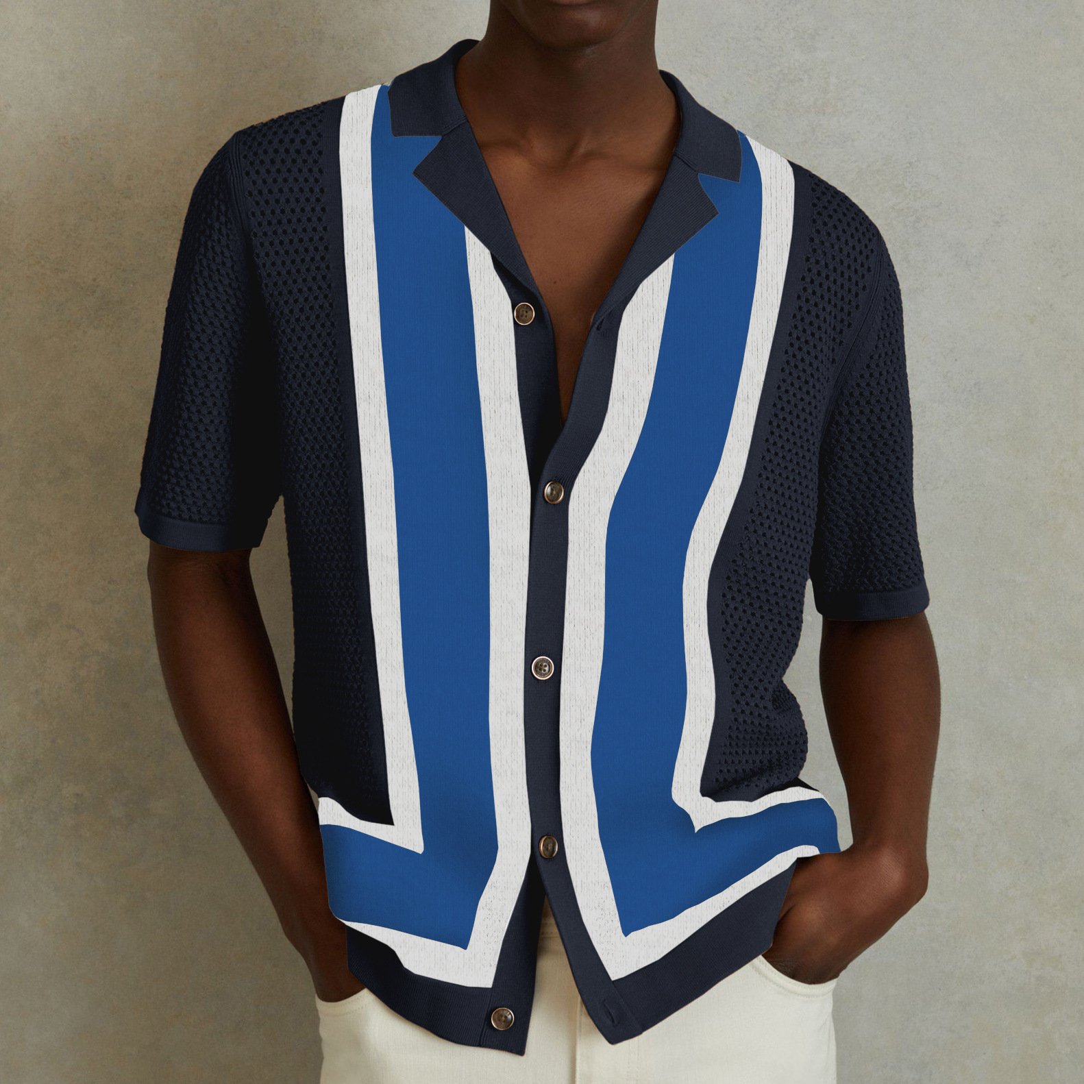 Men's Summer Striped Shirt - Short Sleeved