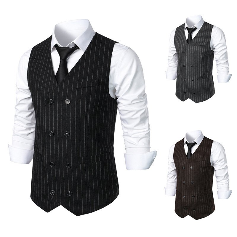 Men's Casual Double-Breasted Striped Vest
