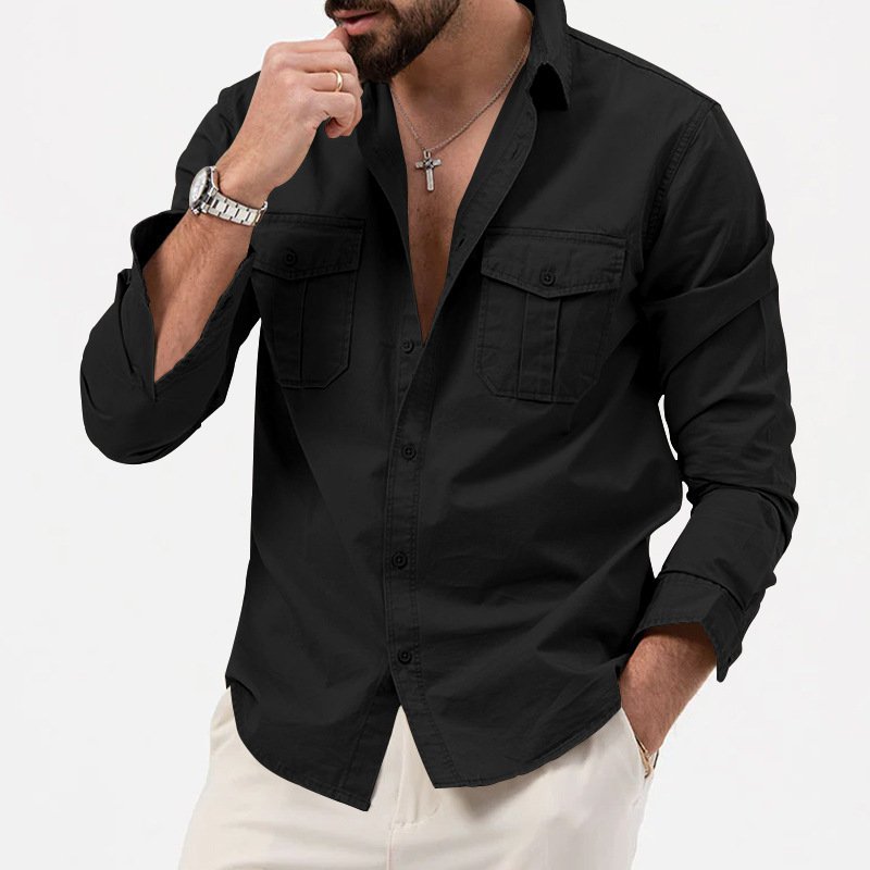 Cross-Border Foreign Trade  Aliexpress New European And American Men's Spring And Autumn Shirts With Multiple Pockets Casual Long-Sleeved Tops