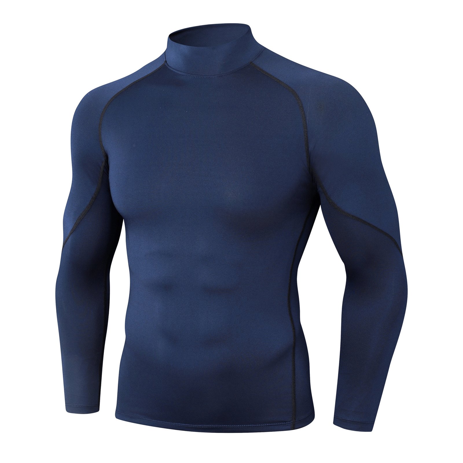 Cross-border Explosions Outdoor Sports Fitness Clothes Men's Running High Collar Long Sleeve Moisture-absorbing Quick-drying Clothes Training Tight Clothes Men