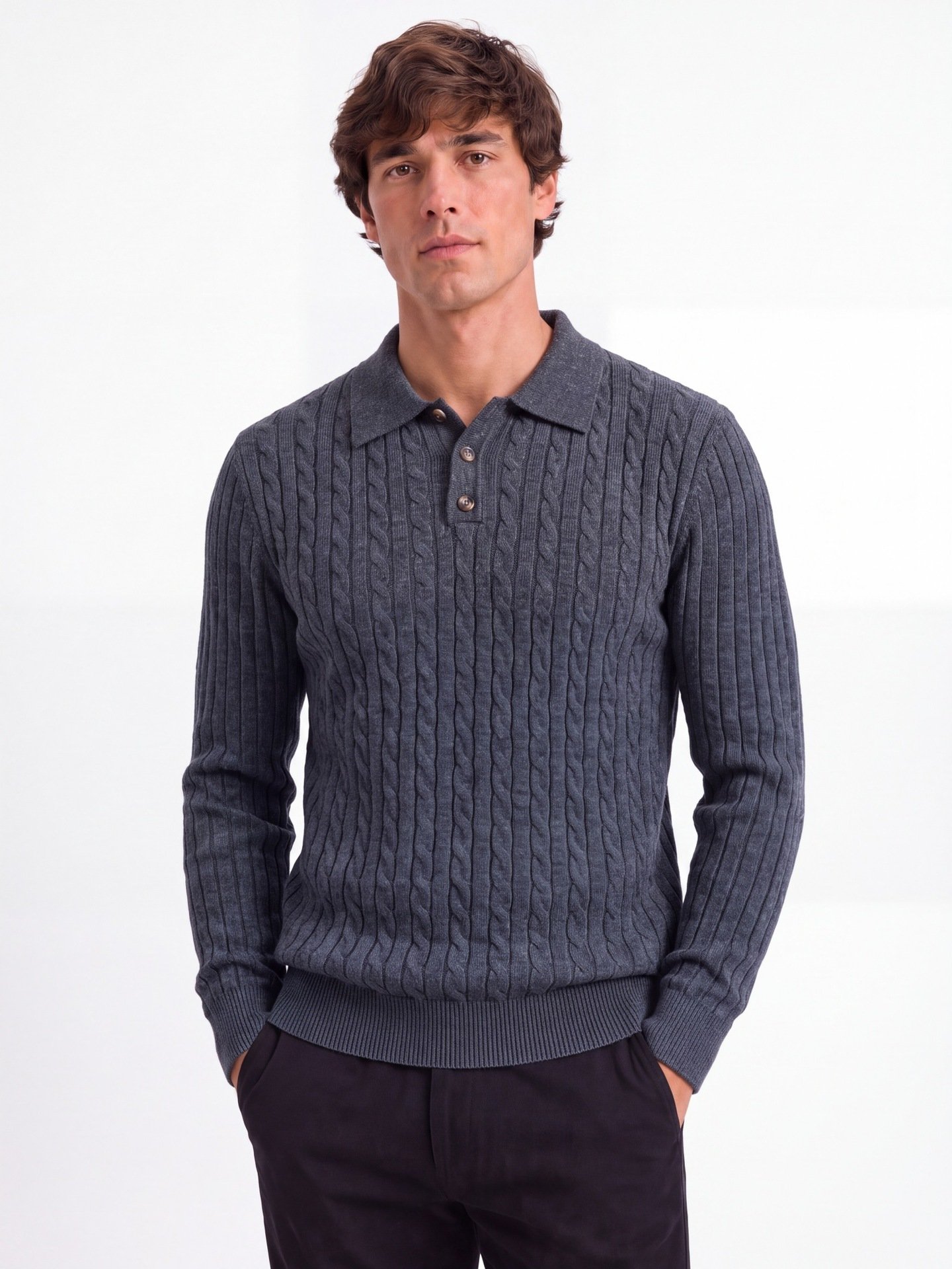 2026 Autumn Winter Cross-Border European And American Woolen Long-Sleeve POLO Soft And Warm Sweater Business Casual Men's Turn-Down Collar Sweater