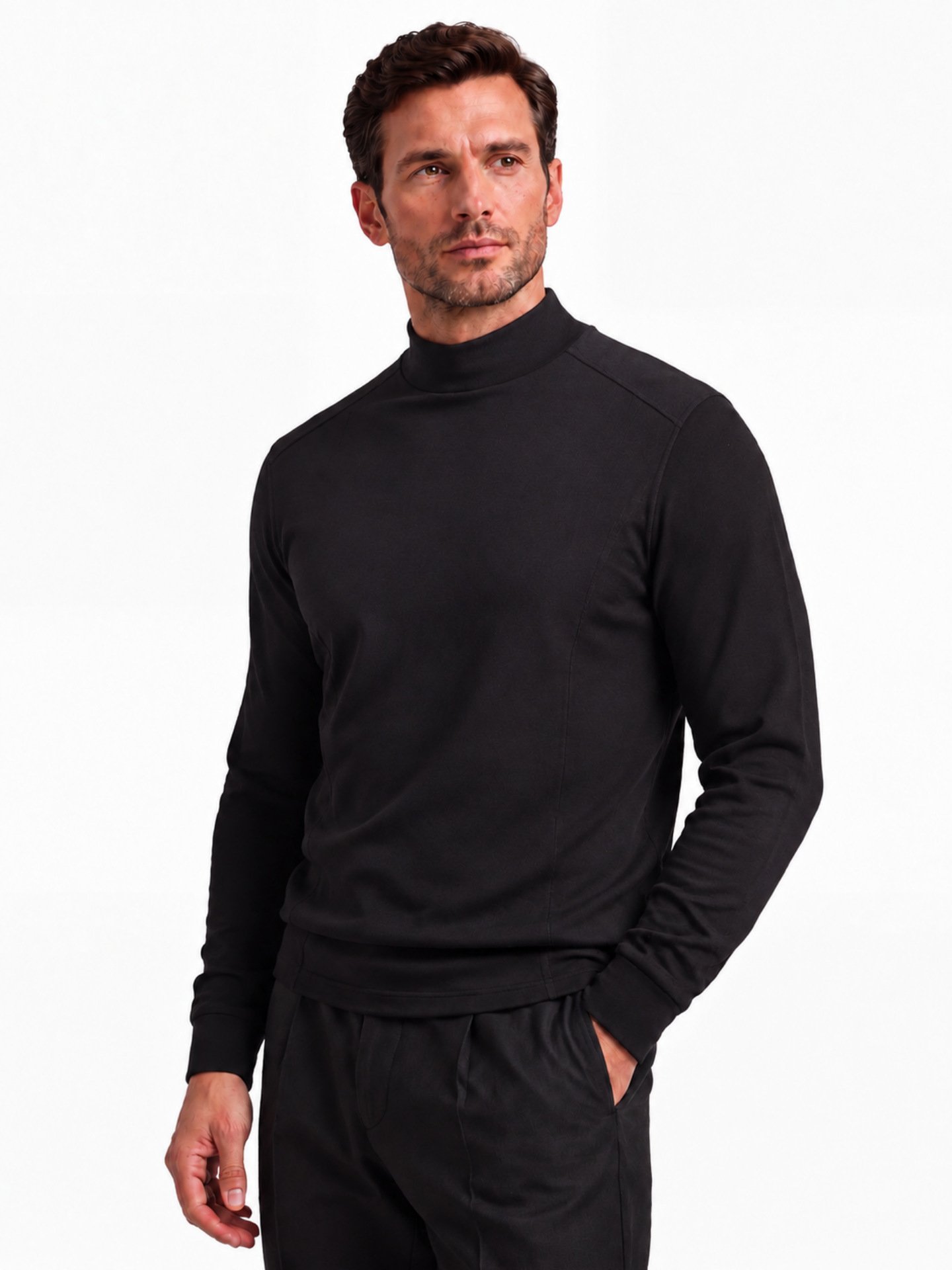 2026 Autumn Winter Mid-Neck Cashmere Feel Warm Thermal Base Layer T-Shirt For Men, Long Sleeve, For Cross-Border Foreign Trade