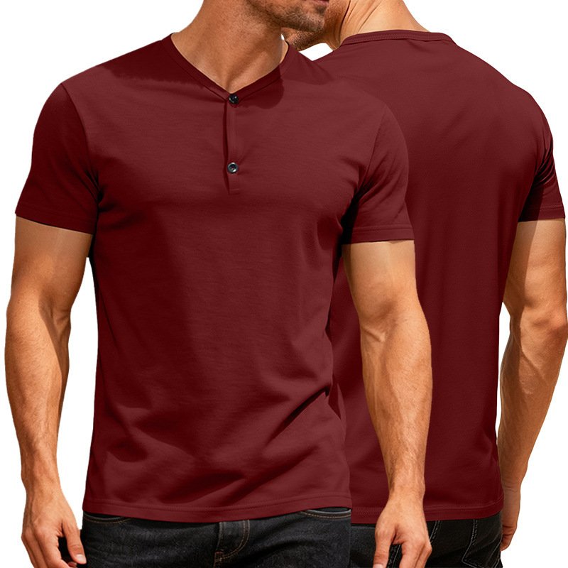 Solid-color V-neck Casual Sports Short-sleeve T-shirt