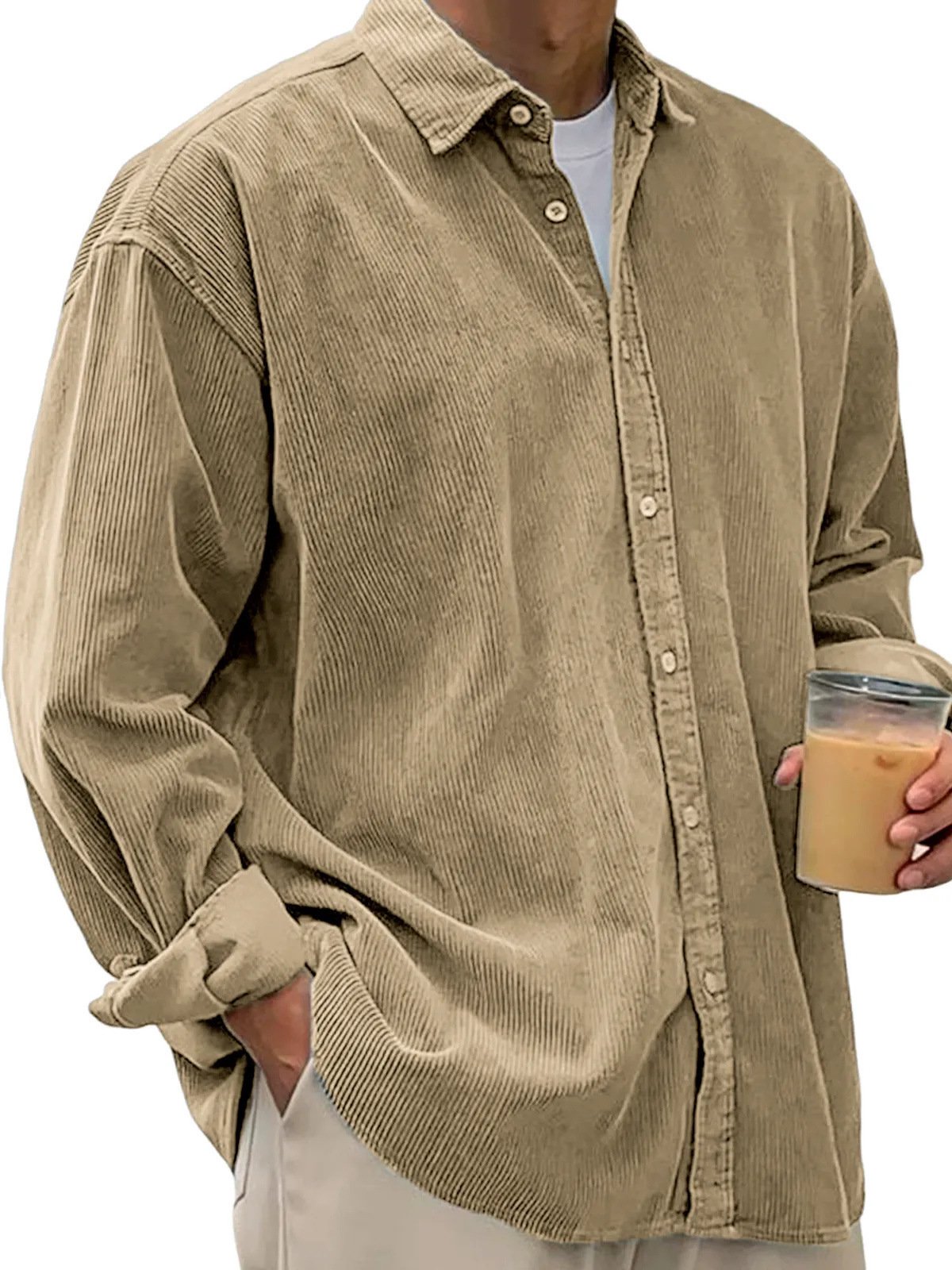 2025 New Cross-Border Corduroy Shirt For Men, Long-Sleeved Trendy Brand Casual Loose Men's Autumn And Winter Thick Shirt For Men