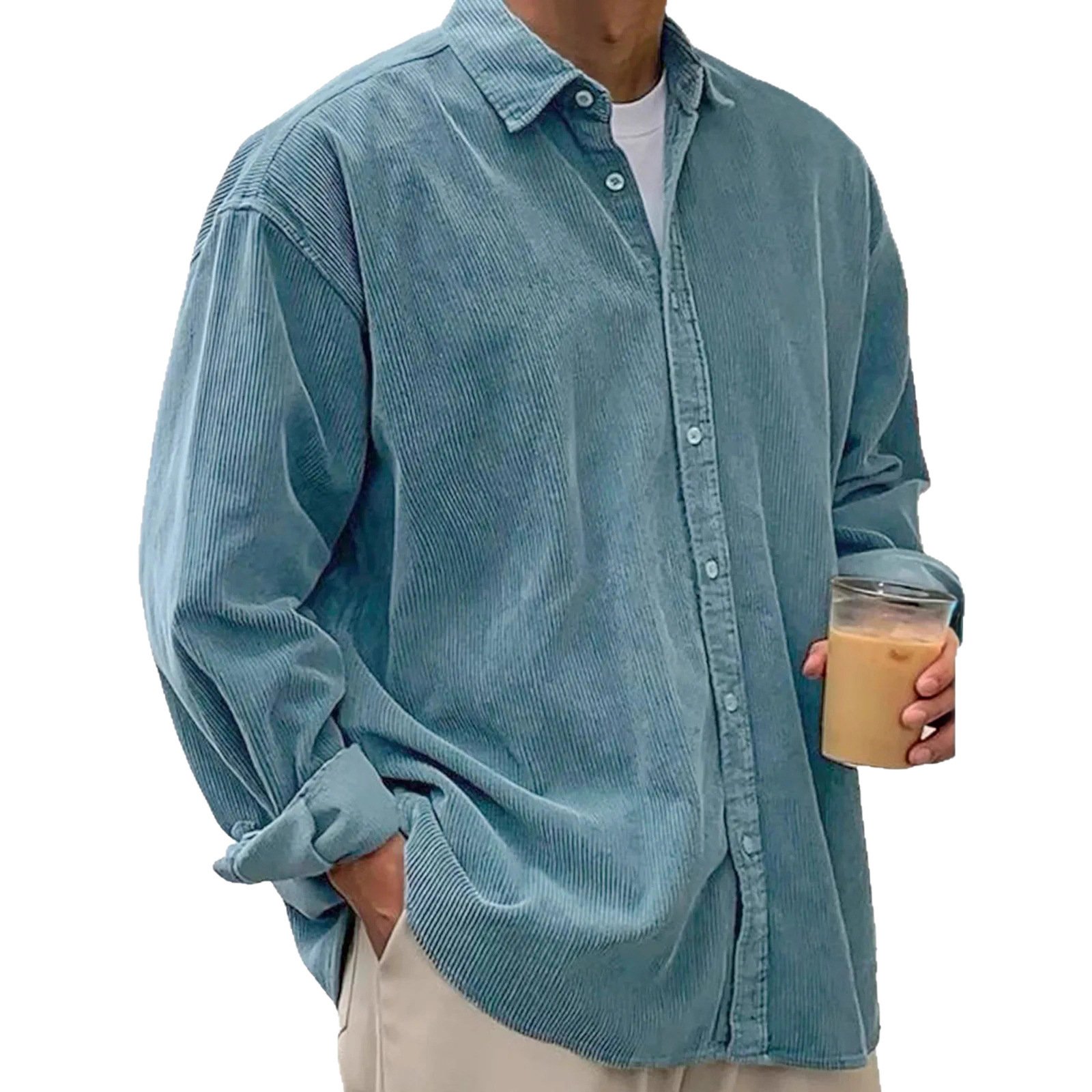 2025 New Cross-Border Corduroy Shirt For Men, Long-Sleeved Trendy Brand Casual Loose Men's Autumn And Winter Thick Shirt For Men