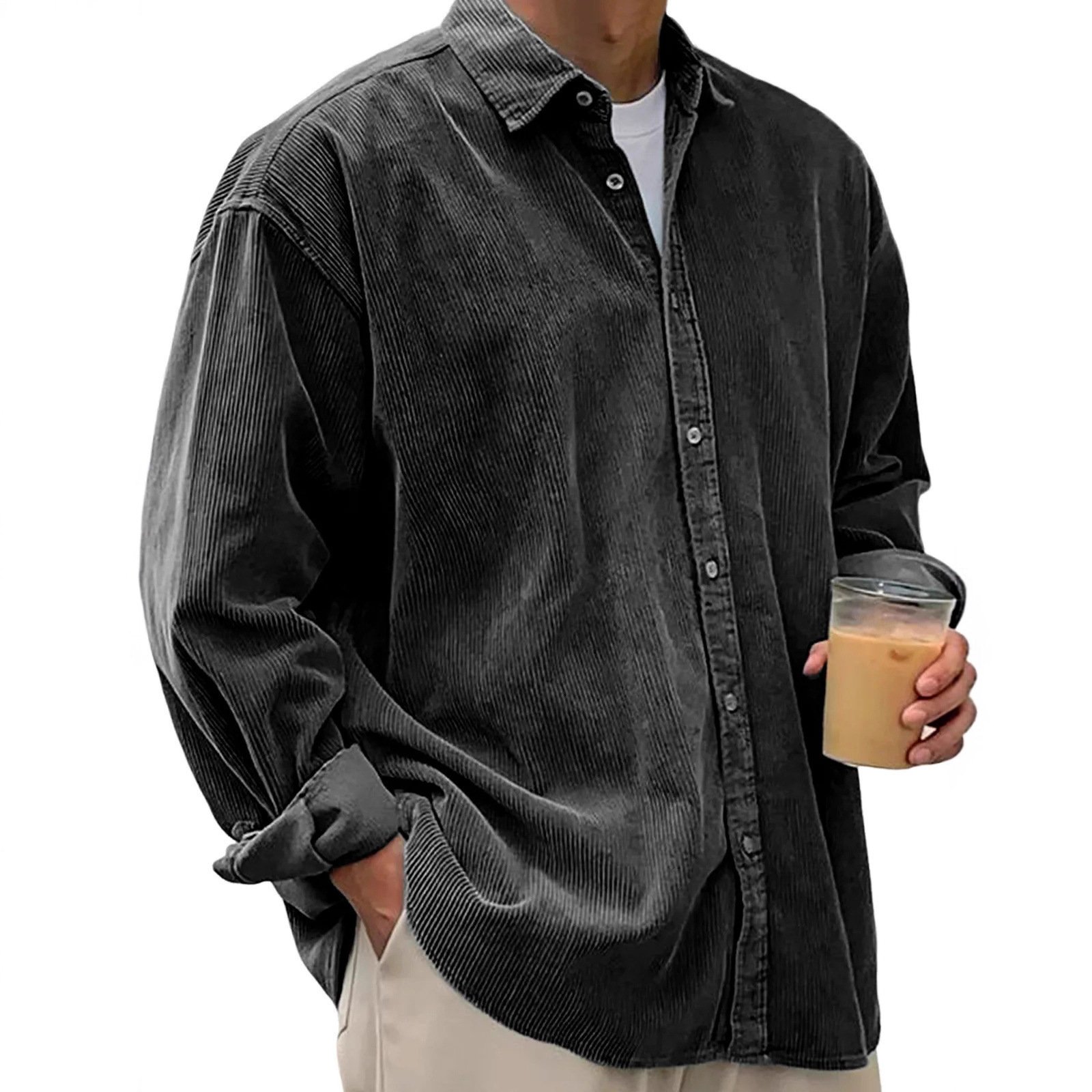 2025 New Cross-Border Corduroy Shirt For Men, Long-Sleeved Trendy Brand Casual Loose Men's Autumn And Winter Thick Shirt For Men