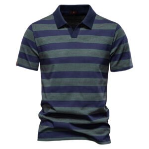 Striped Lapel Cotton Casual Short Sleeve