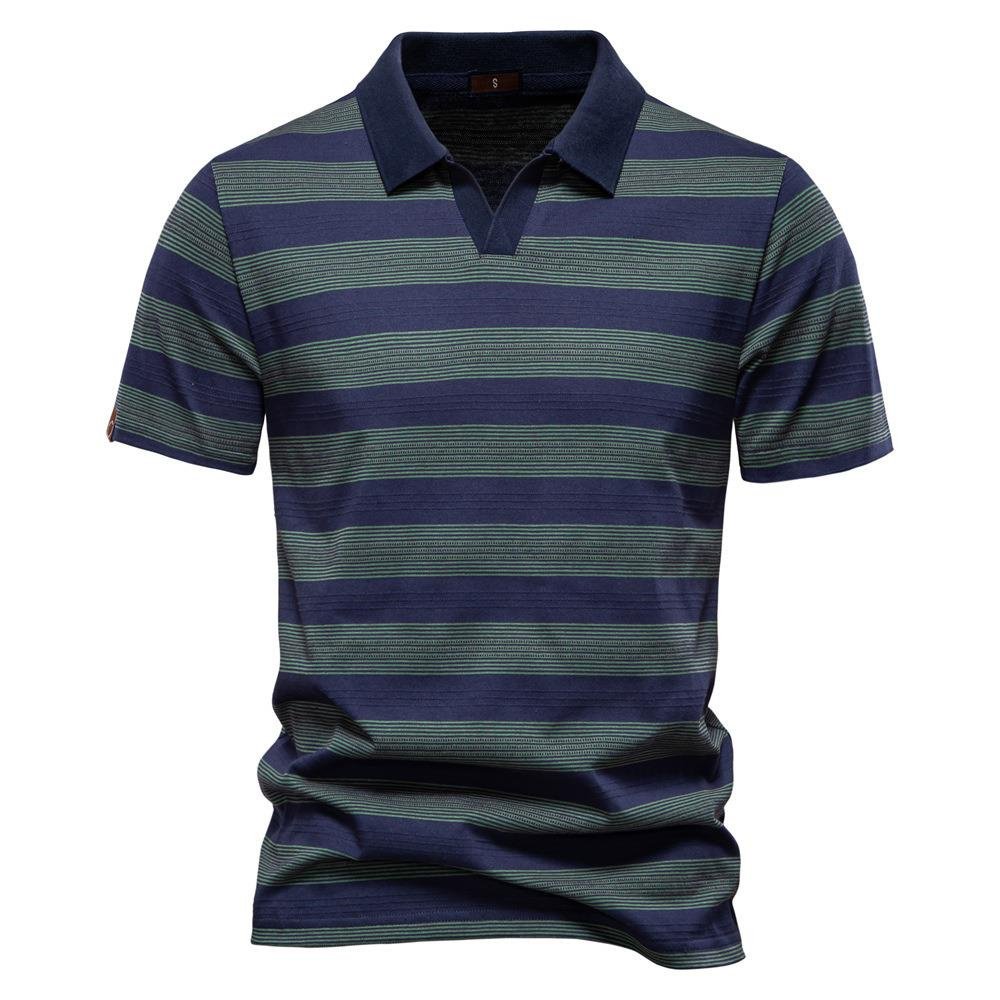 Striped Lapel Cotton Casual Short Sleeve