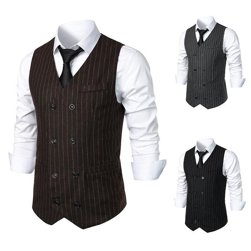 Men's Casual Double-Breasted Striped Vest
