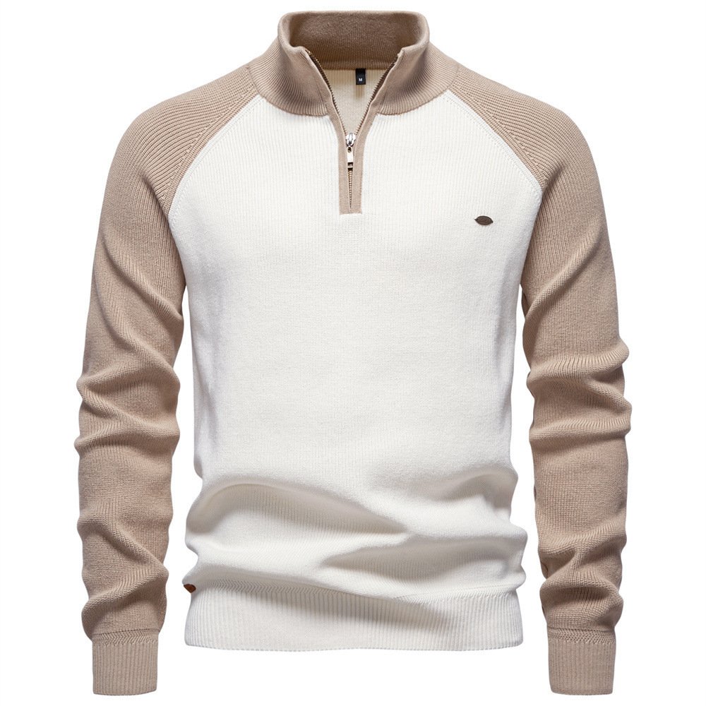 Autumn And Winter New Men's European Size Cross-Border Sweater, Long-Sleeve Half-Zip Stand Collar, Solid Color, Versatile, Casual, Trendy For Men