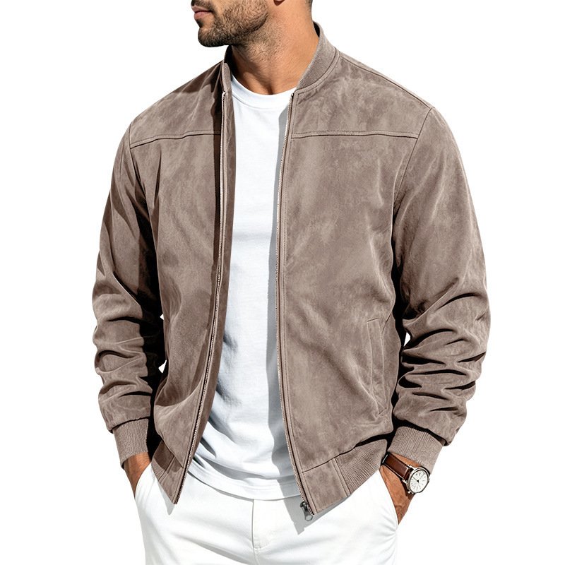 Suede Long-sleeve Zip-up Jacket
