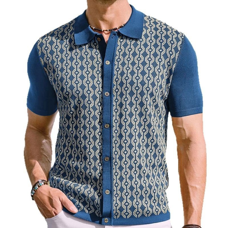 Men's Printed Striped Shirt - Summer Short-sleeved