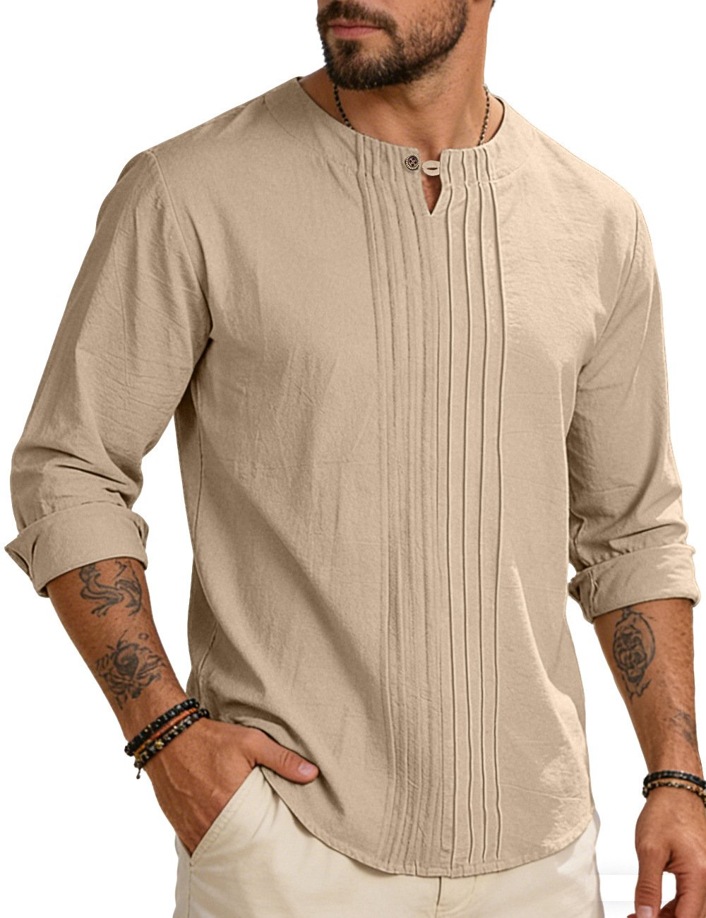Men's Round-neck, Loose-fit Outerwear Pullover Shirt