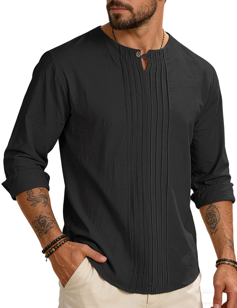 Men's Round-neck, Loose-fit Outerwear Pullover Shirt
