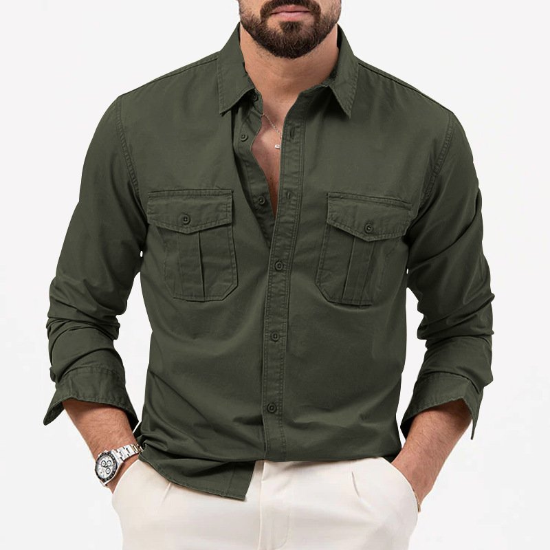 Cross-Border Foreign Trade  Aliexpress New European And American Men's Spring And Autumn Shirts With Multiple Pockets Casual Long-Sleeved Tops