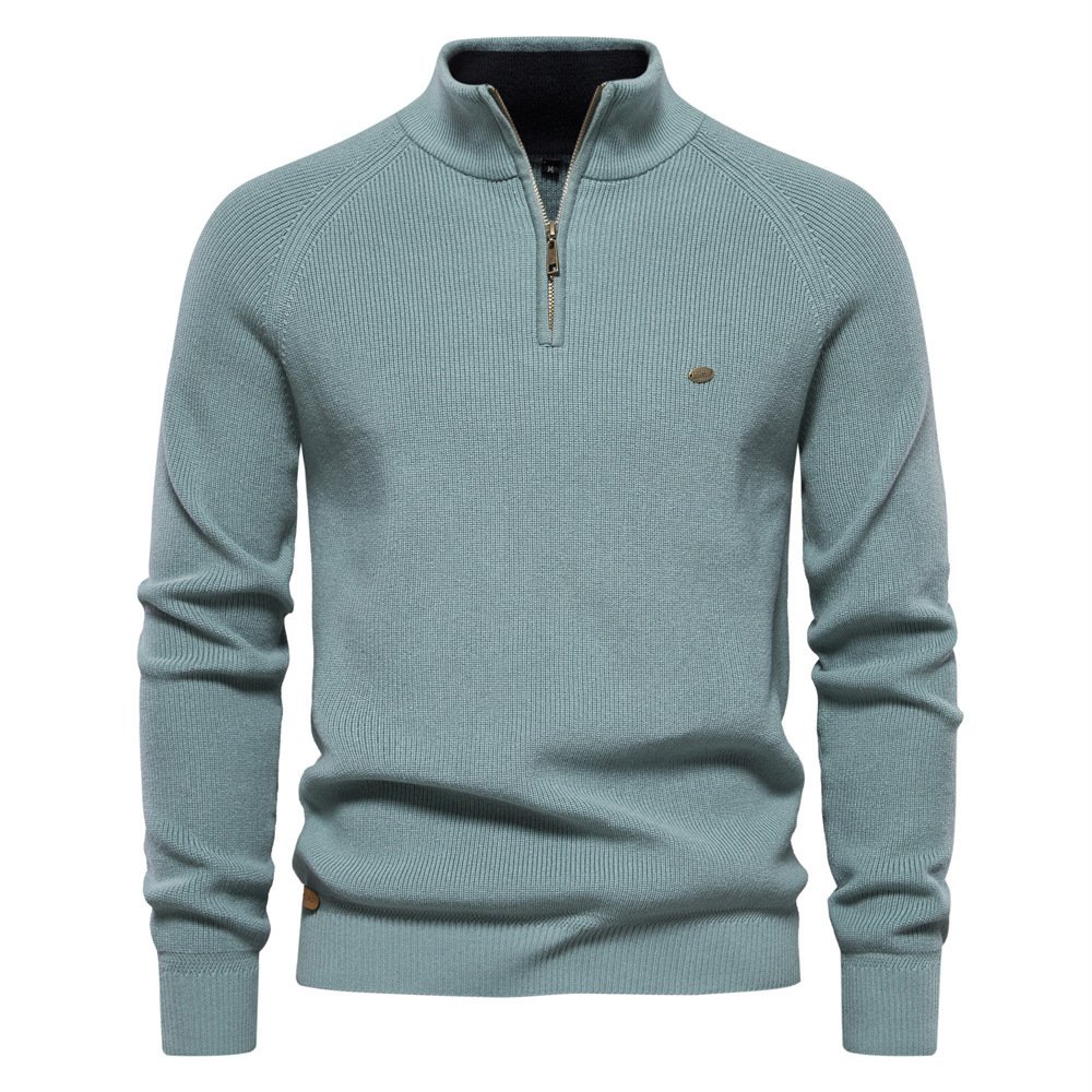 Autumn And Winter New Men's European Size Cross-Border Sweater, Long-Sleeve Half-Zip Stand Collar, Solid Color, Versatile, Casual, Trendy For Men