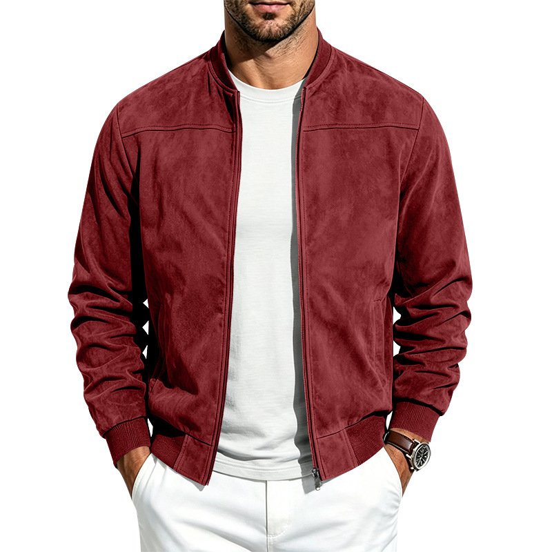 Suede Long-sleeve Zip-up Jacket