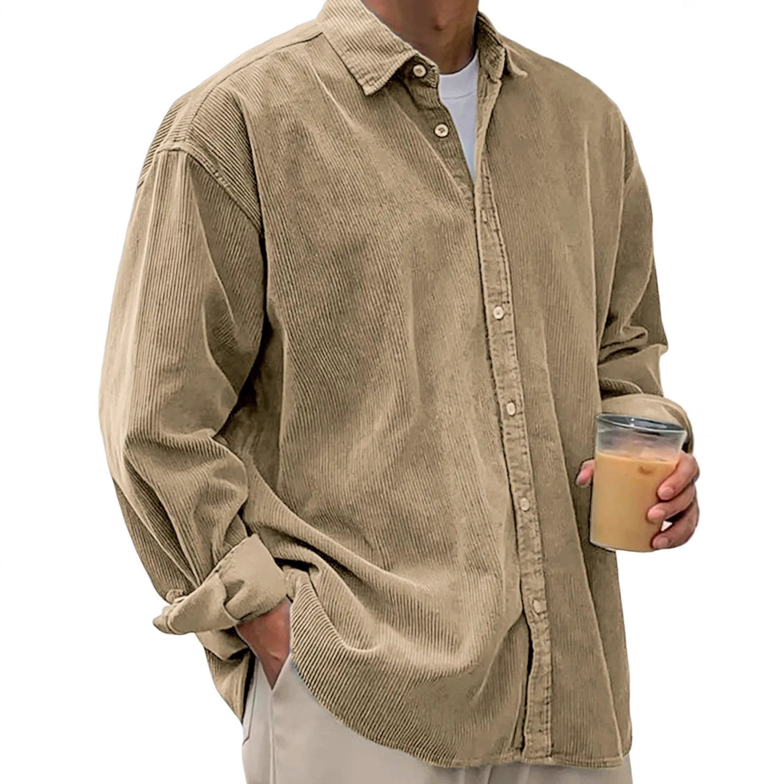 2025 New Cross-Border Corduroy Shirt For Men, Long-Sleeved Trendy Brand Casual Loose Men's Autumn And Winter Thick Shirt For Men